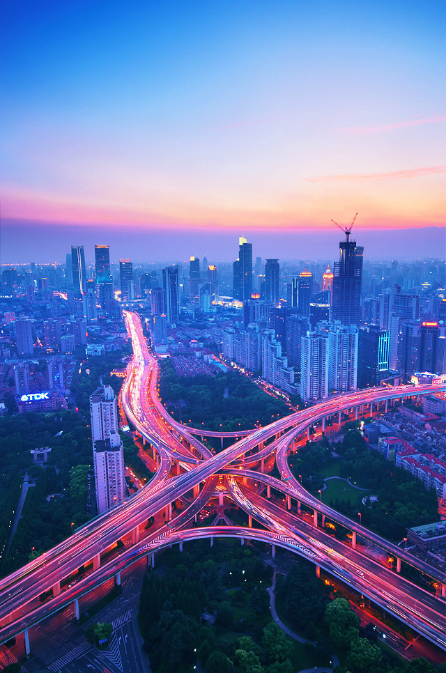 City traffic bridge dusk lights free wallpaper - medium preview image
