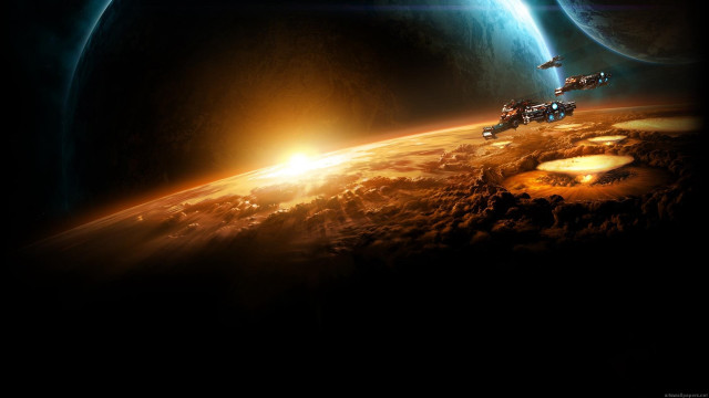 Space station flying planet bright free wallpaper - medium preview image
