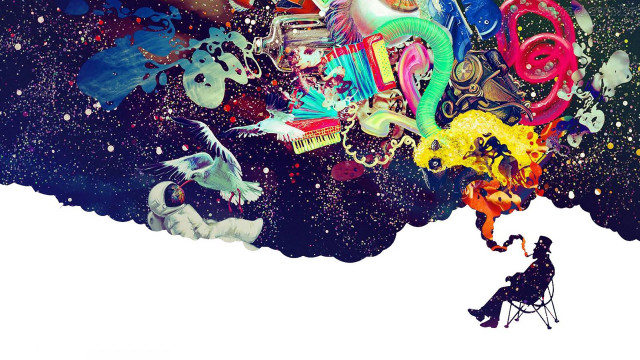 Man sitting chair painting bird free wallpaper - medium preview image