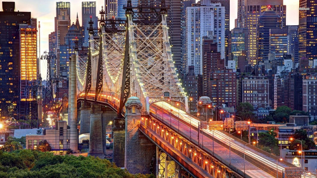 Train bridge city night lights free wallpaper - medium preview image