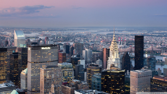 City skyline skyscrapers river dusk free wallpaper - medium preview image