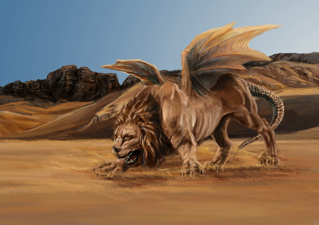 Lion wings desert mountains painting free wallpaper - medium preview image