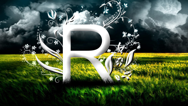 Letter r grass storm clouds free wallpaper - medium preview image