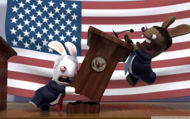 Cartoon rabbit podium flag speaker free wallpaper - medium preview image