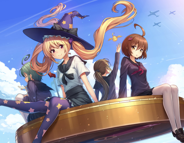 Girls golden object sky background free wallpaper - medium preview image