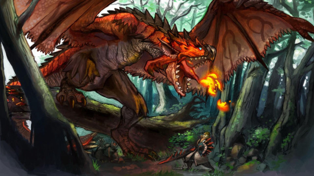 Dragon fire forest man dog free wallpaper - medium preview image