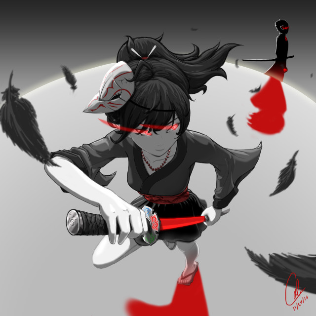 Woman knife black cat red free wallpaper - medium preview image