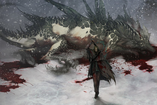 Man dragon battle blood face free wallpaper - medium preview image