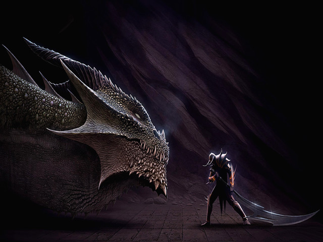 Man dragon woman dark room free wallpaper - medium preview image