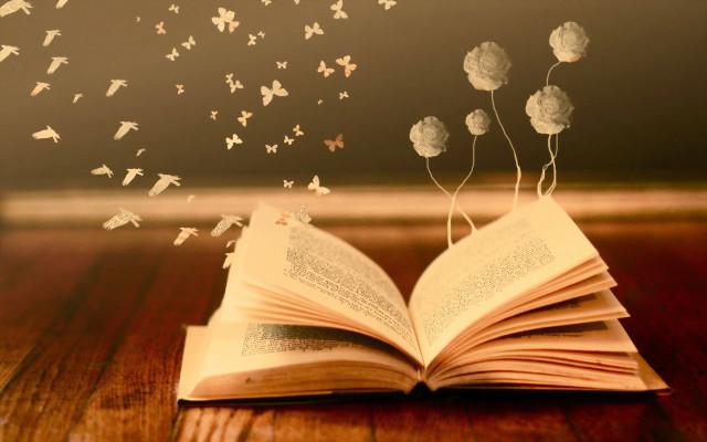 Open book butterflies wooden table free wallpaper - medium preview image