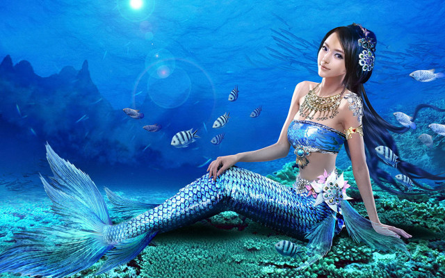 Beautiful mermaid ocean floor fish #2 free wallpaper - medium preview image