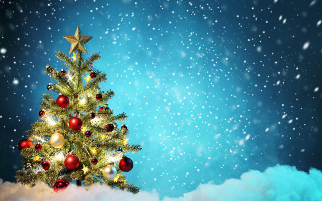 Christmas tree ornaments snow blue free wallpaper - medium preview image