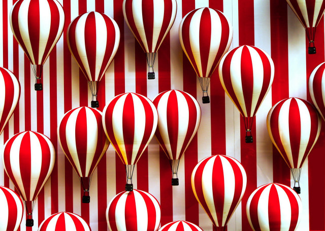 Hot air balloons striped wall free wallpaper - medium preview image