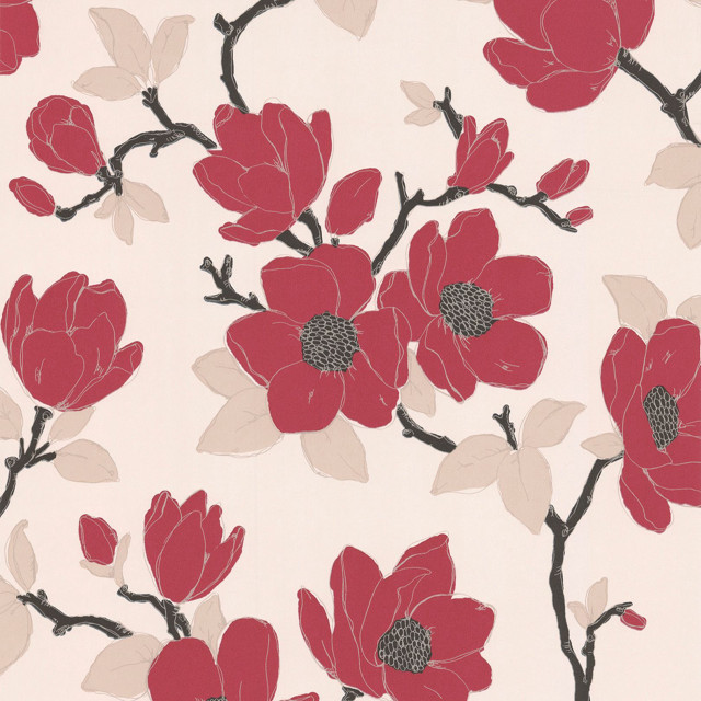 Red flowered wallpaper white black free wallpaper - medium preview image