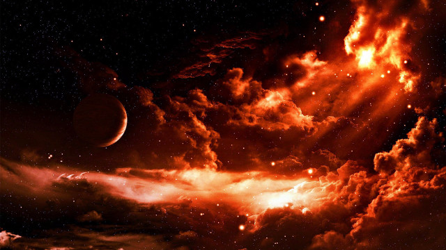 Red black sky crescent stars free wallpaper - medium preview image