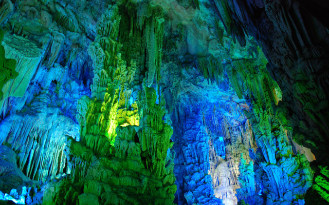 Cave blue green lights walls free wallpaper - medium preview image