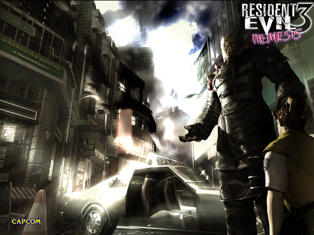 Man woman city car monster free wallpaper - medium preview image
