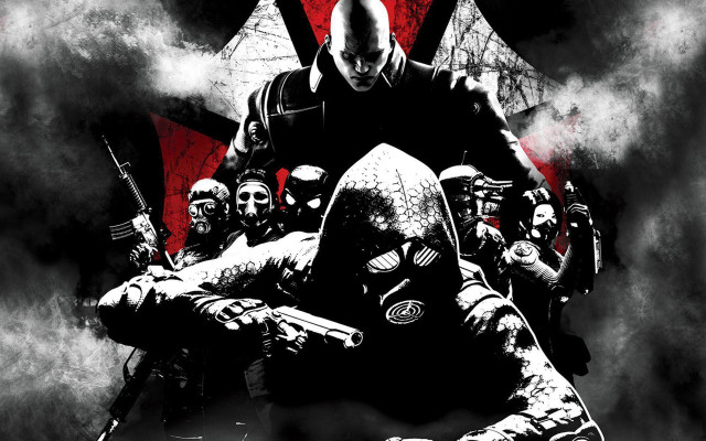 Masked people guns black red free wallpaper for desktop - medium preview image