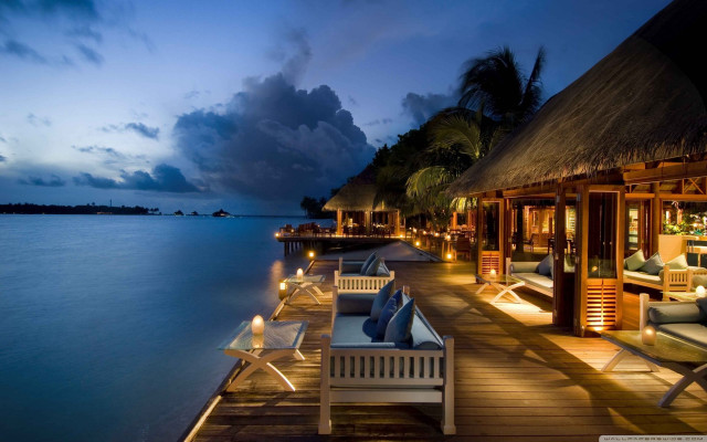 Dock chairs lights night restaurant free wallpaper - medium preview image