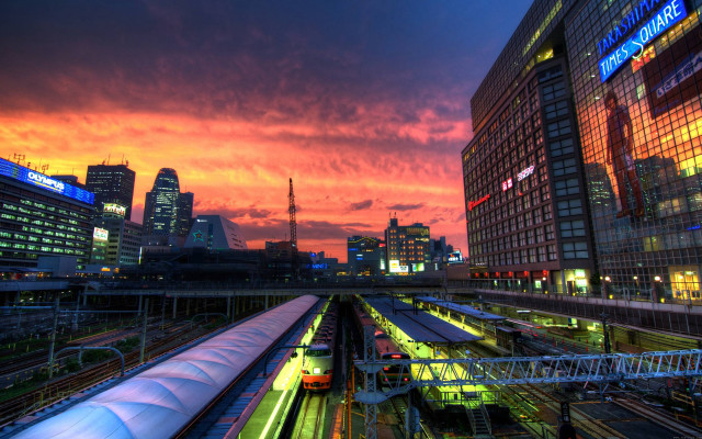 Train station city skyline sunset free wallpaper - medium preview image