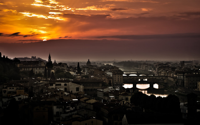 City bridge river sunset red free wallpaper - medium preview image