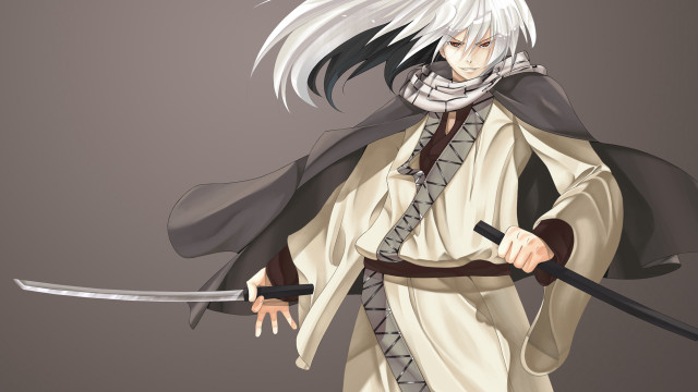 White haired man sword cape free wallpaper - medium preview image
