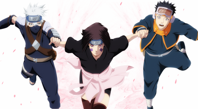 Anime characters jumping arms outstretched free wallpaper - medium preview image
