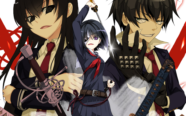 Anime characters swords pose red free wallpaper - medium preview image
