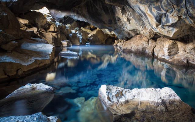Pool rocks waterfall cave structure free wallpaper - medium preview image
