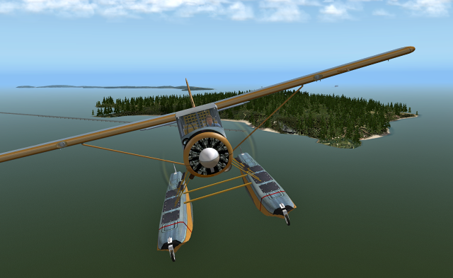 Small airplane flying island ocean free wallpaper - medium preview image