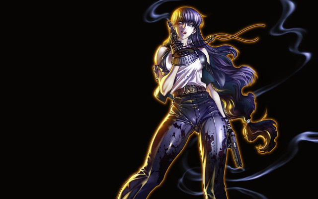 Woman gun smoke blowing hair free wallpaper - medium preview image