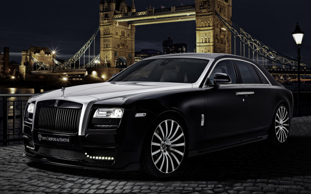 Black car parked bridge night free wallpaper - medium preview image