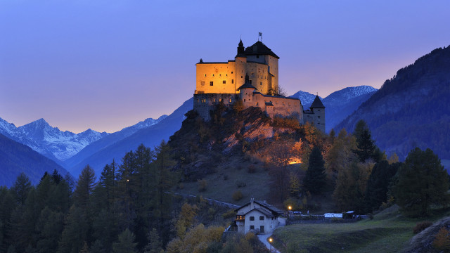 Castle hill mountains dusk lights free wallpaper - medium preview image