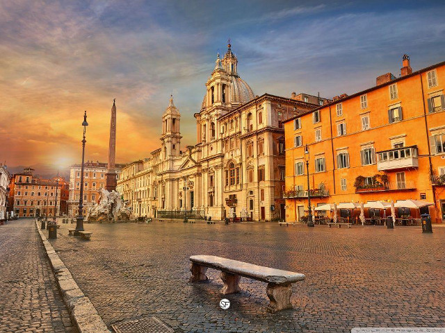 Bench cobblestone street building dome free wallpaper - medium preview image