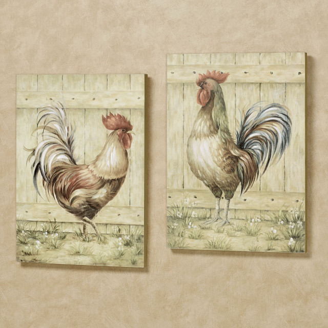 Roosters paintings beige wall room free wallpaper - medium preview image