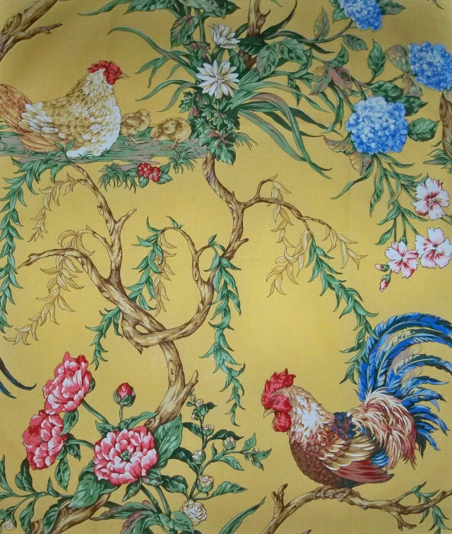 Yellow wall rooster flowers tree free wallpaper - medium preview image