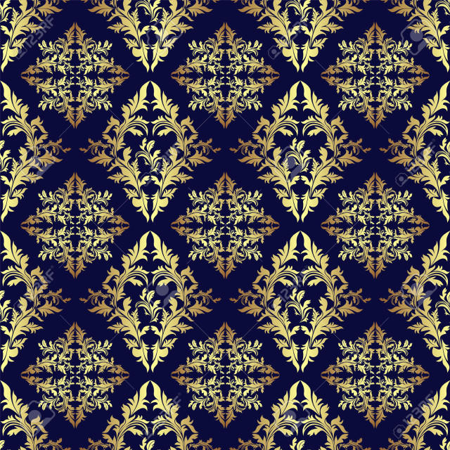 Blue gold wallpaper leaves flowers free wallpaper - medium preview image