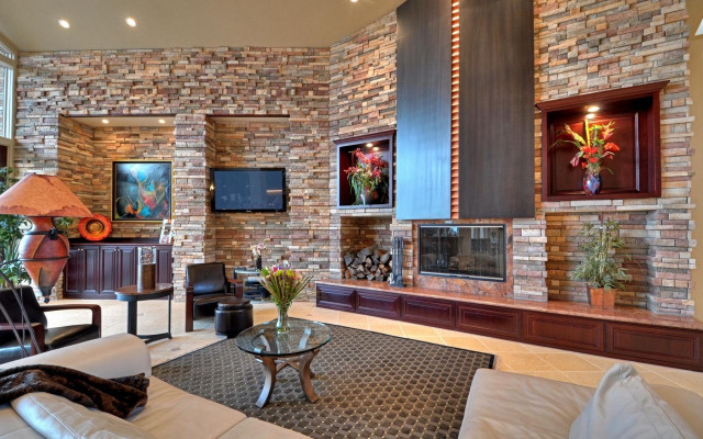 Living room fireplace television mantel free wallpaper - medium preview image