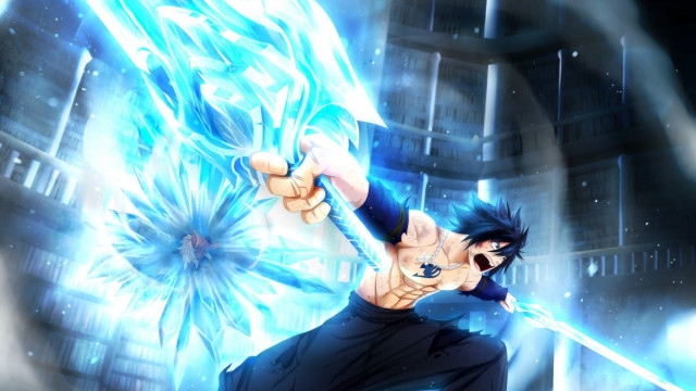 Man sword building blue light free wallpaper - medium preview image