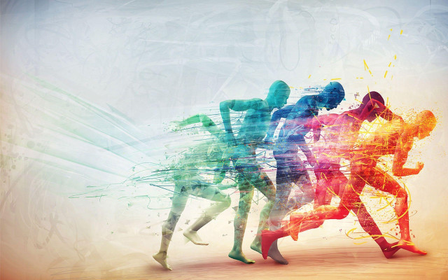 Running group splash paint multicolored free wallpaper - medium preview image