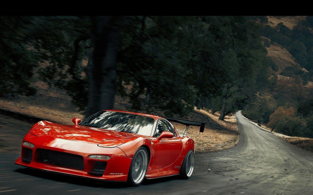 Red sports car road forest #7 free wallpaper - medium preview image