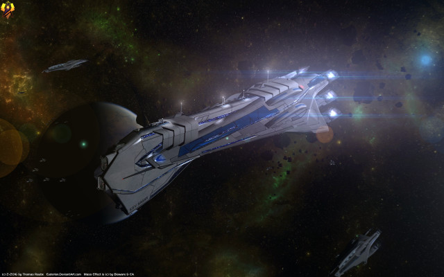 Spaceship flying galaxy stars planets #2 free wallpaper - medium preview image