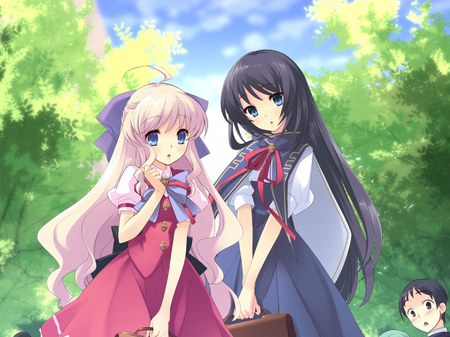 Anime girls forest trees man #2 free wallpaper - medium preview image