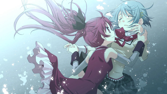 Anime characters hugging water bubbles free wallpaper - medium preview image