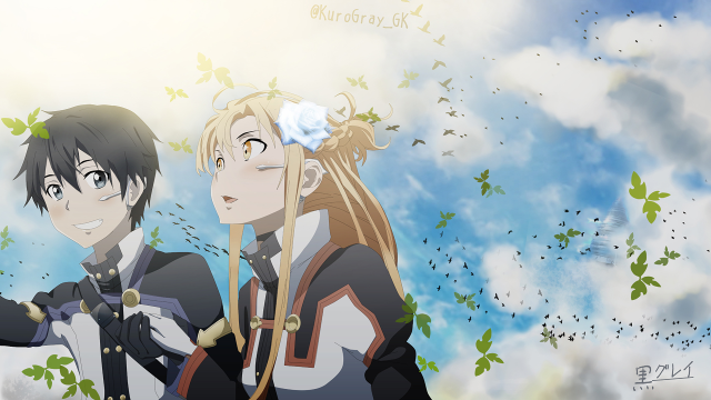 Anime characters cloudy sky leaves free wallpaper - medium preview image