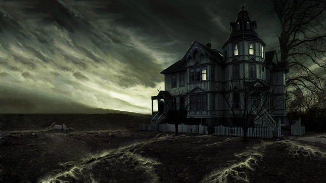 Creepy house dark sky cloud free wallpaper - medium preview image