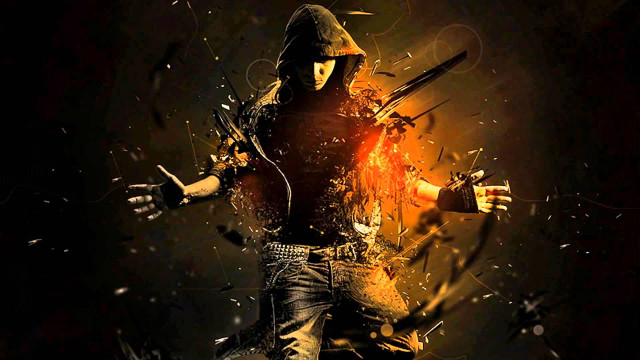 Man hat sword fire behind free wallpaper - medium preview image