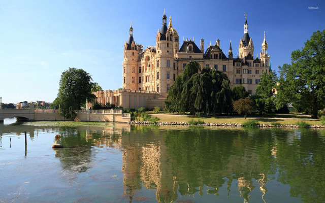 Castle bridge lake duck swimming free wallpaper - medium preview image