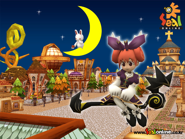 Cartoon character flying town rabbit free wallpaper - medium preview image
