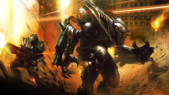 Sci fi characters fighting city free wallpaper - medium preview image